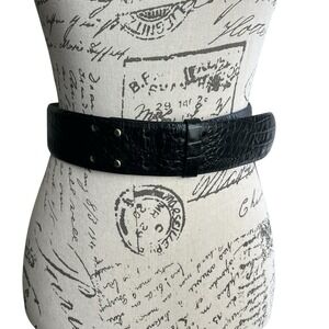 Ann Taylor Leather 2" Wide Fashion Belt Small Black Embossed City Chic Classic